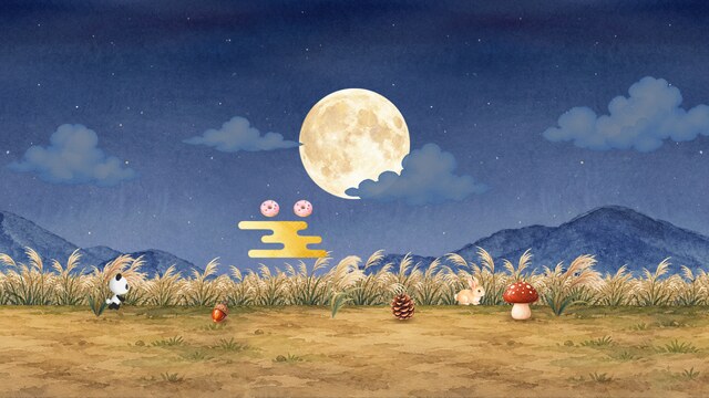 第二回ドーナツ選手権（お月見テーマ）。満月とススキの夜のステージ。